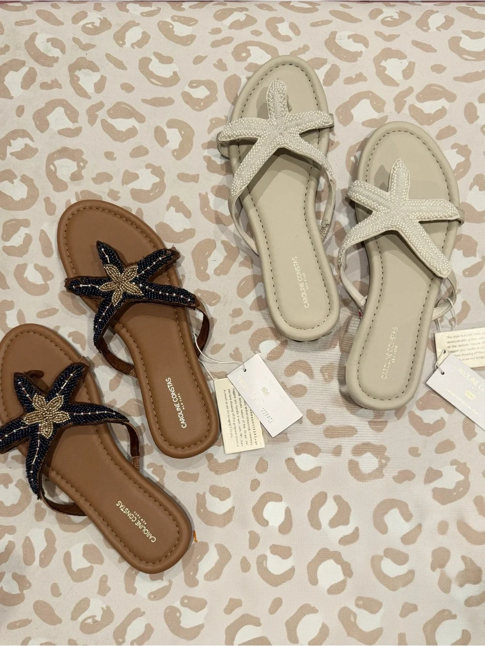 Caroline Constas Navy & Tan Braided Star Slide Sandals